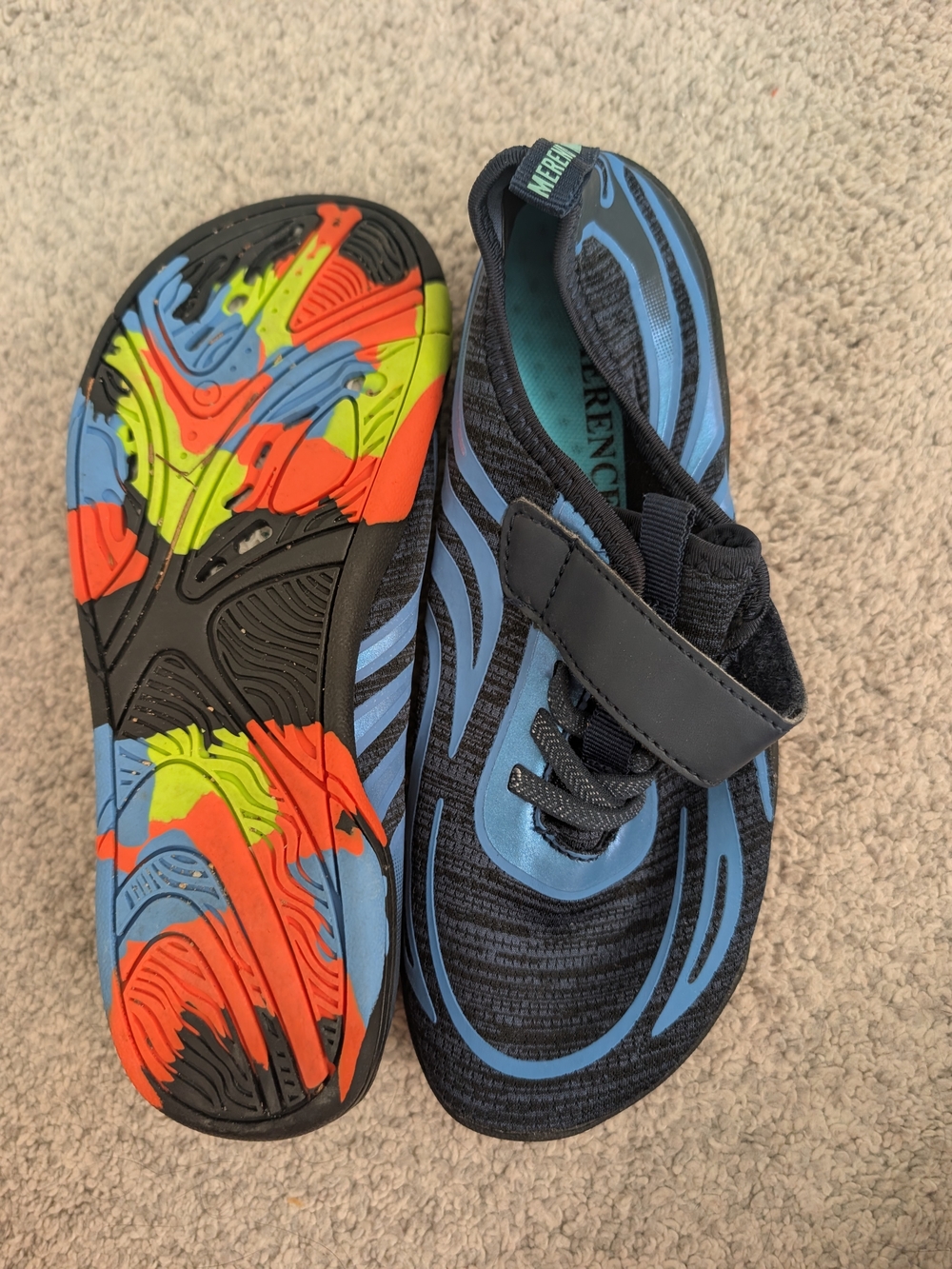 Kids Water Shoes - Black & Blue with Multicolor Sole